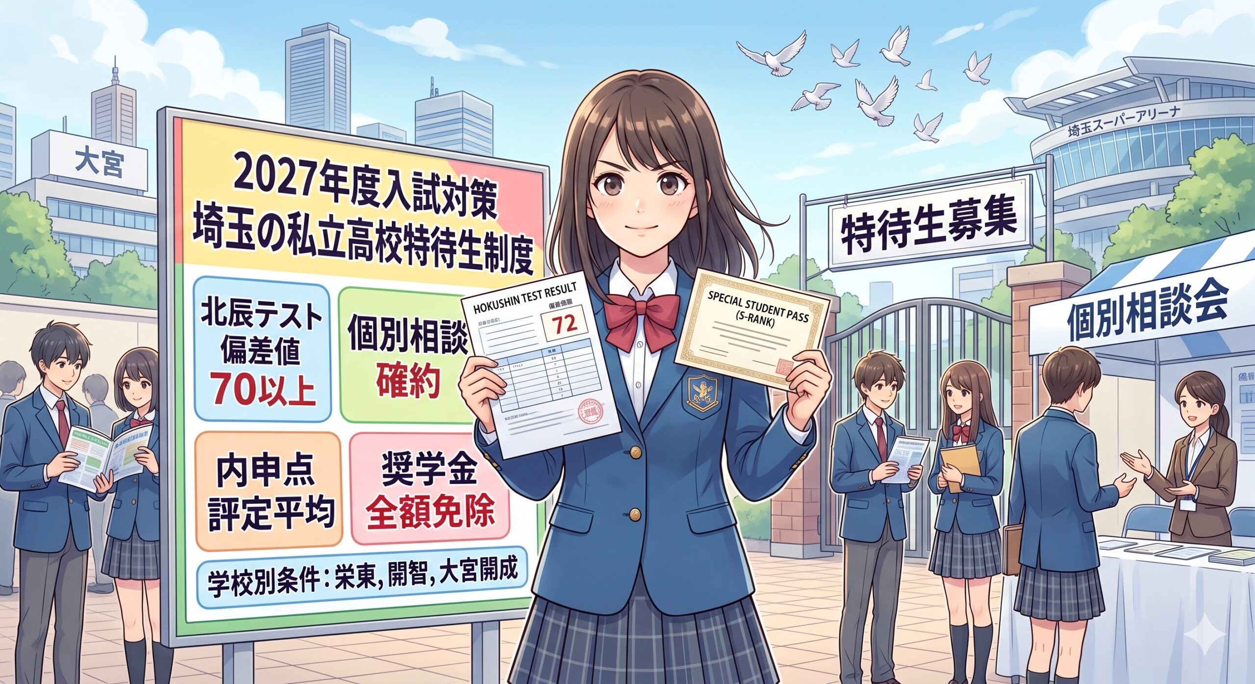 埼玉県の私立高校特待生の学校別条件