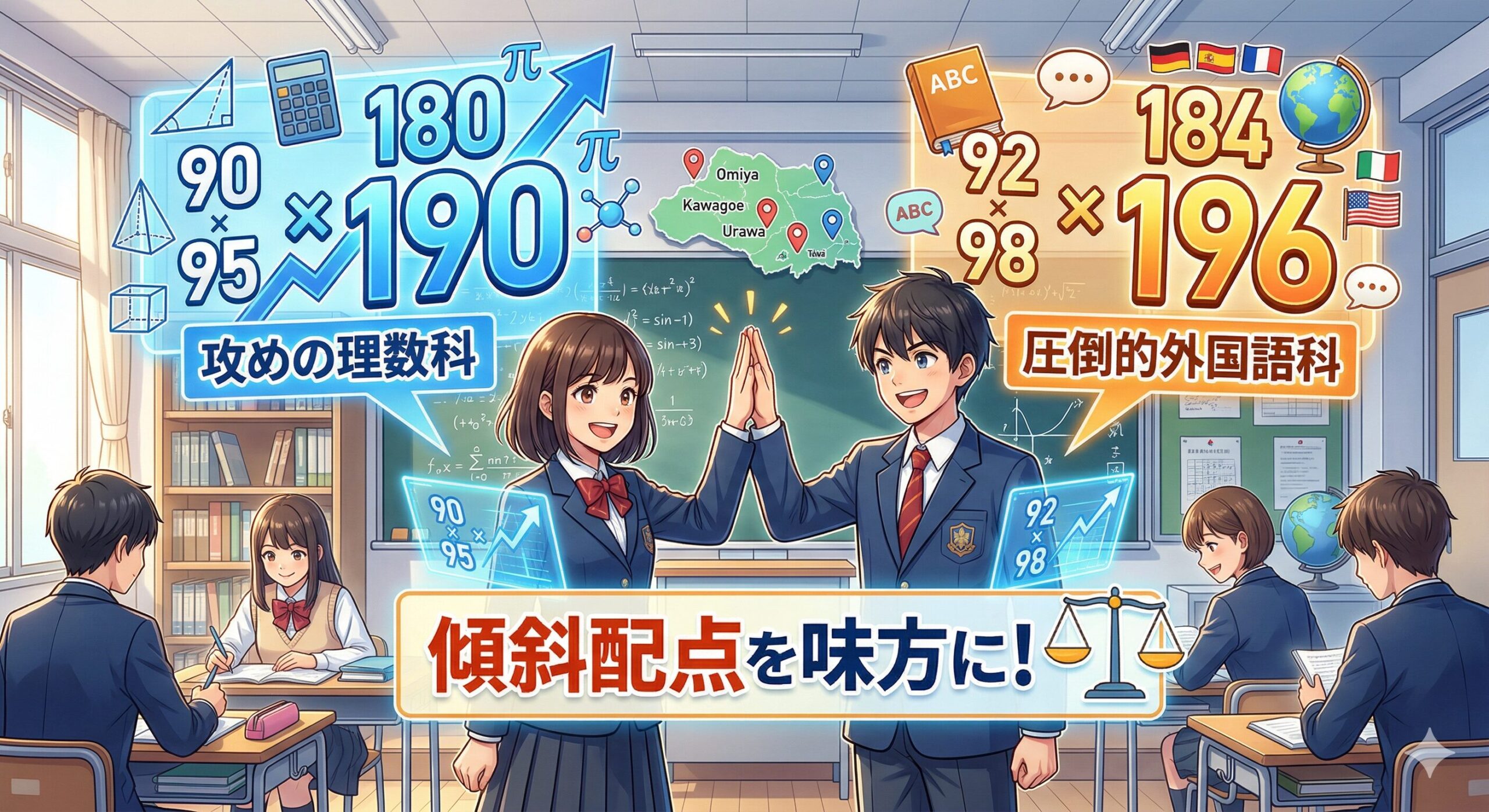 理数科外国語科の傾斜配点｜英数得意は埼玉有利