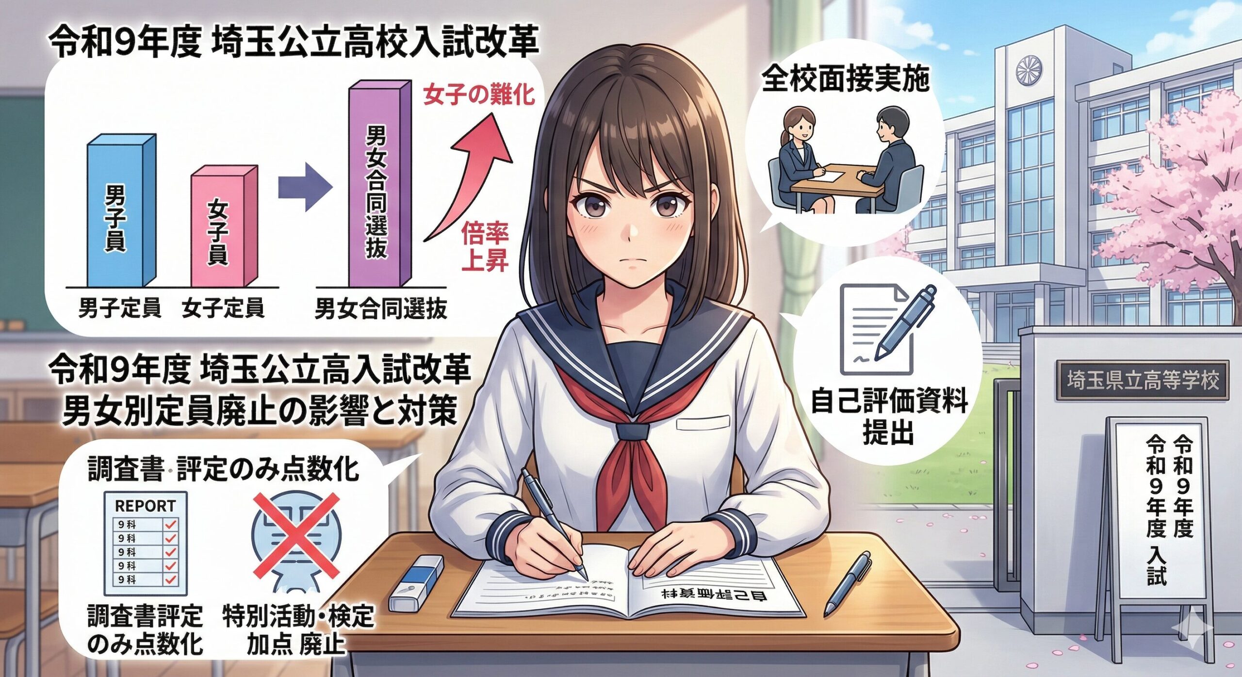 男女別定員廃止｜令和9年埼玉入試で女子が難化